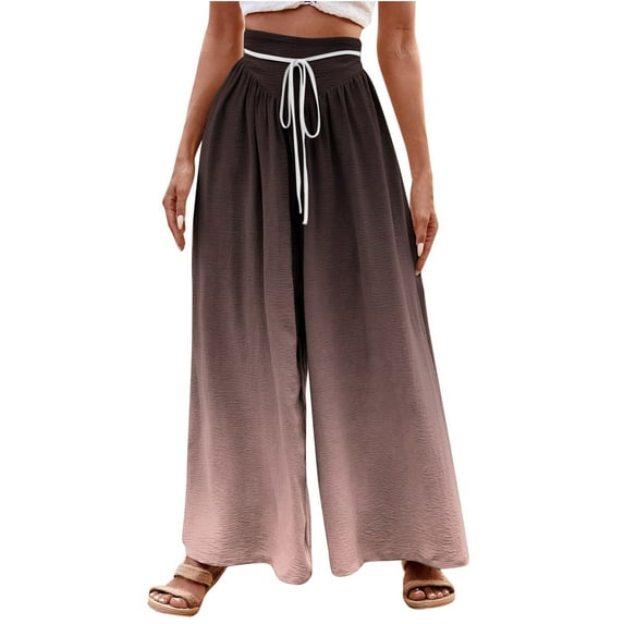 Kaemgyyd Womens Loose Pants High Waisted Wide Leg Palazzo Flowy Trousers Plus Size Gradient Printed Casual Pants