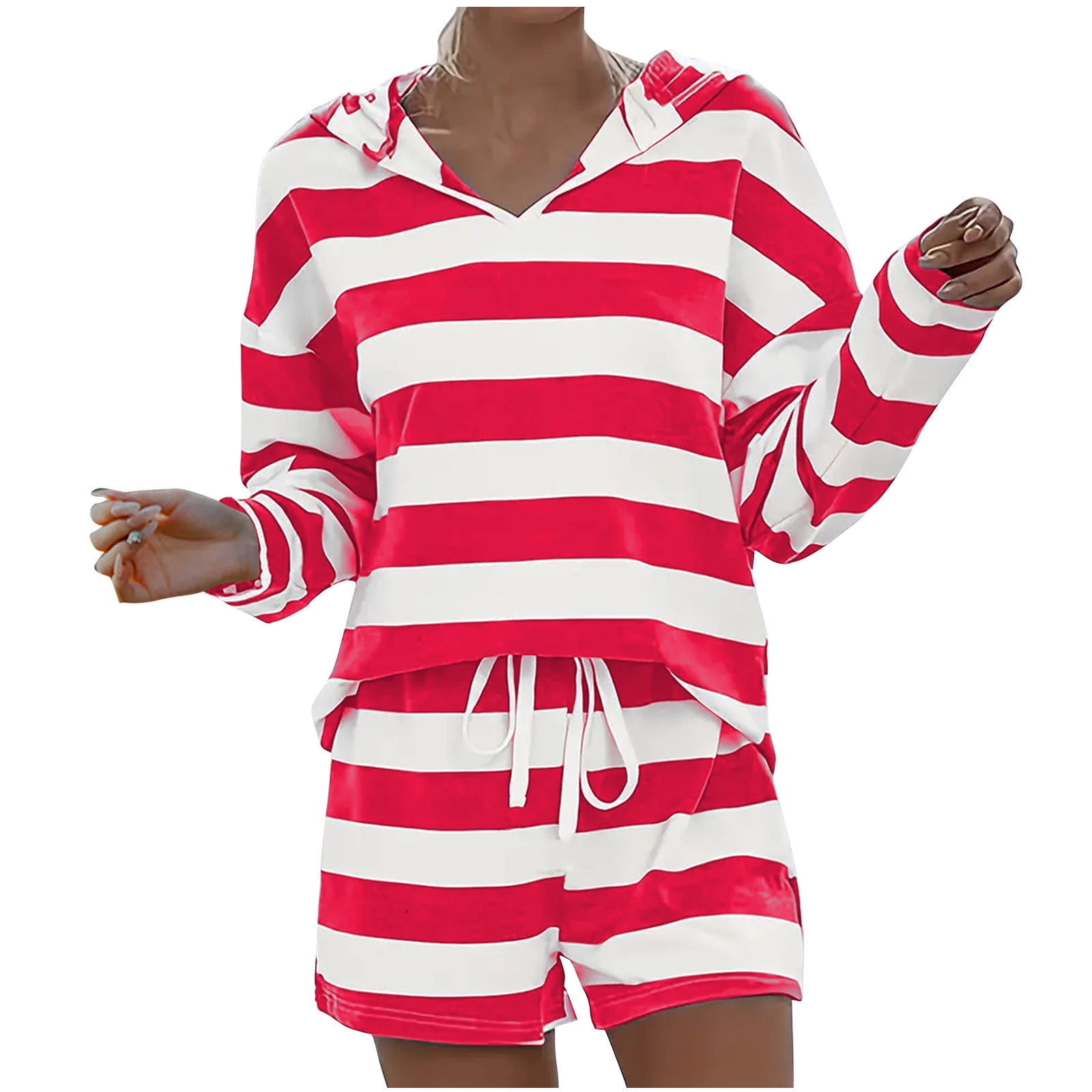 Kaemgyyd Womens Lounge Sets 2 Piece Outfits Loose Stripe Hoodies