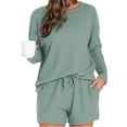 thumbnail image 1 of Kaemgyyd Womens Lounge Sets 2 Piece Pajamas Outfit Loose Long Sleeve Knit Tops and Drawstring Shorts Sleepwear Matching Set, 1 of 3