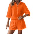 thumbnail image 1 of Kaemgyyd Womens Lounge Sets 2 Piece Tracksuit Button down 3/4 Sleeve Shirt and Shorts Set Summer Beach Outfits Sets, 1 of 5