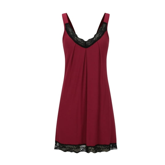 Kaemgyyd Womens Nightgown V Neck Lace Sleepwear Loose Soft Sleeveless Pajama Dress Casual Trendy Loungewear