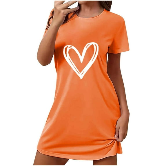 Kaemgyyd Womens Nightgowns Cute Heart Sleepwear Lounge Crew Neck Short Sleeve Nightshirt Sleepshirt Soft Pajama Dress
