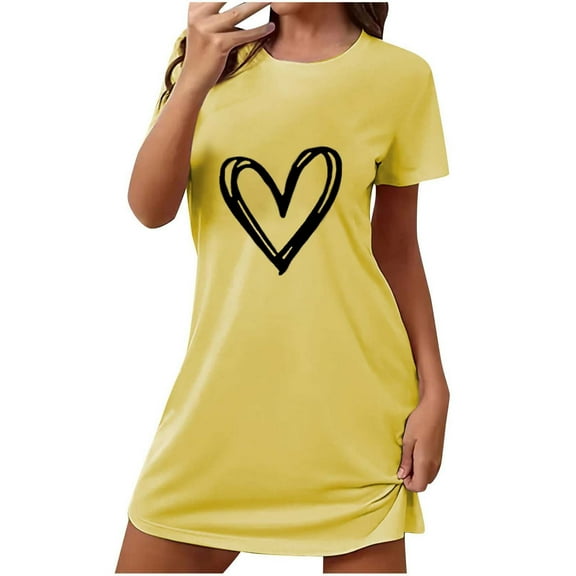 Kaemgyyd Womens Nightgowns Cute Heart Sleepwear Lounge Crew Neck Short Sleeve Nightshirt Sleepshirt Soft Pajama Dress