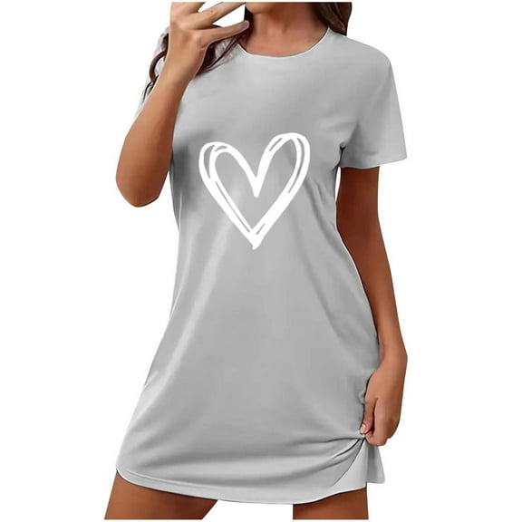 Kaemgyyd Womens Nightgowns Cute Heart Sleepwear Lounge Crew Neck Short Sleeve Nightshirt Sleepshirt Soft Pajama Dress