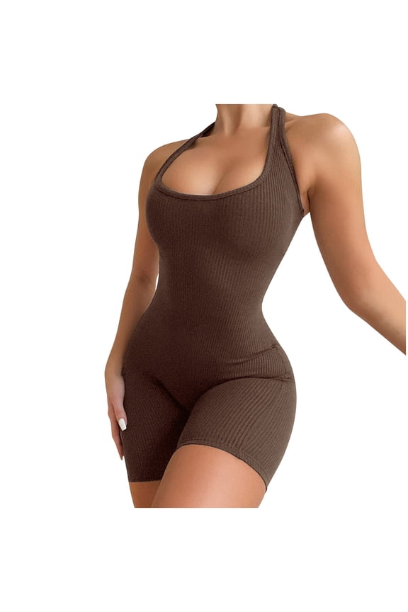 Womens One-Piece Tank Top Sleeveless Racerback Bodycon Shorts Romper Knit Ribbed Sports Jumpsuits Bodysuit