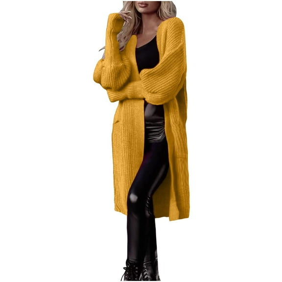 Kaemgyyd Womens Oversized Cardigans Long Lantern Sleeve Knit Coat Casual Loose Open Front Fall Spring Sweater Jackets with Pockets