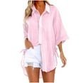thumbnail image 1 of Kaemgyyd Womens Oversized Cotton Linen Tshirts Fall Fashion Button down Shirts 3/4 Sleeve Casual Flowy Tunic Tee Blouse, 1 of 6