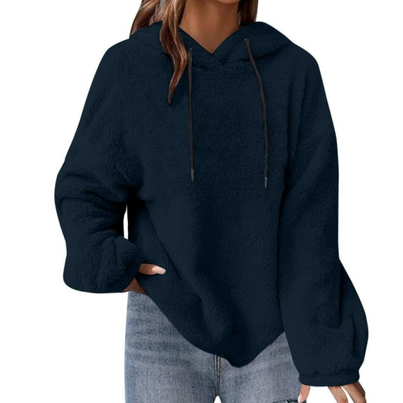 Kaemgyyd Womens Oversized Sherpa Pullover Hoodie Fuzzy Fleece Lined Sweatshirt Solid Color Long Sleeve Drawstring Outwear