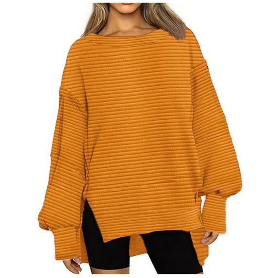 Kaemgyyd Womens Oversized Sweatshirts Lightweight Crewneck High Low Pullover Long Sleeve Side Slits Casual Tops