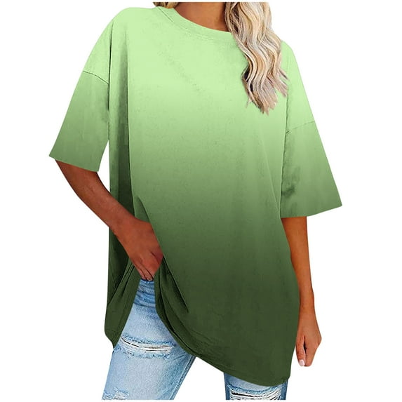 Kaemgyyd Womens Oversized T Shirts Half Sleeve Crewneck Gradient Summer Tops Casual Loose Plus Size Basic Tees