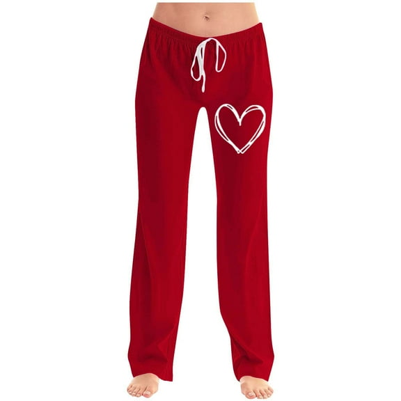 Kaemgyyd Womens Pajama Pants Drawstring Comfy Heart Lounge Pants Casual Straight Leg Stretch Sleepwear Pj Bottoms with Pockets
