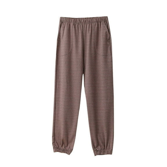 Kaemgyyd Womens Pajama Pants Lounge Wide Leg Elastic Waist Sleepwear Loose Cinch Bottoms Plaid Pj Trousers with Pockets