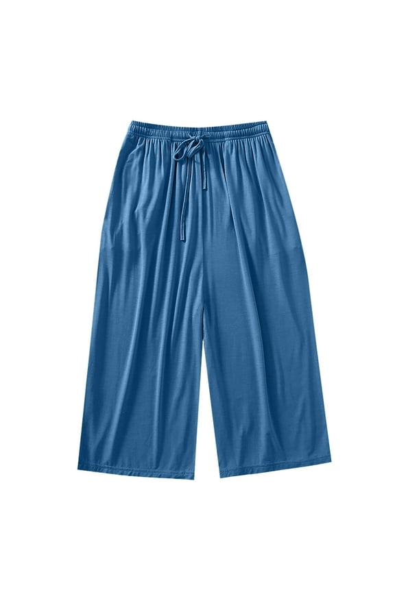 Womens Pajama Pants Soft Elastic Waist Drawstring Lounge Capri Sleep Pants Comfortable Flowy Pj Bottoms Sleepwear