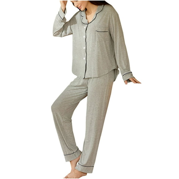 Kaemgyyd Womens Pajama Sets 2 Piece Outfit Button down Long Sleeve Sleepwear and Elastic Waist Pants Soft Comfy Loungewear