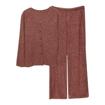 Kaemgyyd Womens Pajama Sets with Pockets 2 Piece Outfit Ribbed Knit Button down Sleepwear and Pants Lounge Sleepwear Set