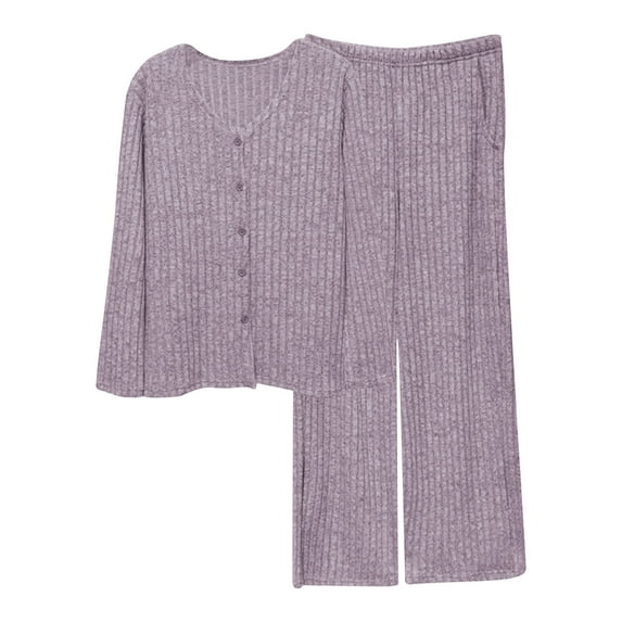 Kaemgyyd Womens Pajama Sets with Pockets 2 Piece Outfit Ribbed Knit Button down Sleepwear and Pants Lounge Sleepwear Set