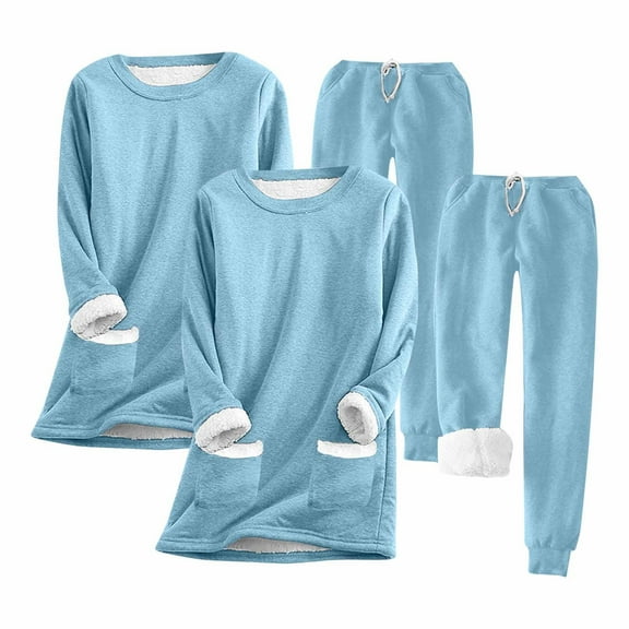 Kaemgyyd Womens Pajamas Set 2 PC Fleece Lined Lightweight 2 Piece Outfit Soft Lounge Pjs Pullover with Jogger Cozy Sleepwear Set