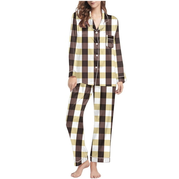 Kaemgyyd Womens Pajamas Set 2pc Pjs Set for Women Button down Loungewear Long Sleeve Wide Leg Pants Outfit Sleepwear with Pockets