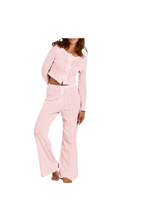Womens Pajamas Sets 2 Piece Outfit Soft Comfy Button down Lounge Crop Tops and Pants Sleepwear