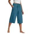 thumbnail image 1 of Kaemgyyd Womens Plus Size Capris Lounge Drawstring Cotton Linen Bermuda Shorts Flowy Wide Leg Beach Vaction Cropped Trousers, 1 of 6