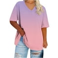 thumbnail image 1 of Kaemgyyd Womens Plus Size T Shirt Cute Soft V Neck Gradation Tees Oversized Loose Half Sleeve Summer Tops, 1 of 4