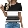 thumbnail image 1 of Kaemgyyd Womens Plus Size Tops Summer Striped Short Sleeve Pleated T Shirt Crew Neck Lightweight Blouse Outfits, 1 of 5