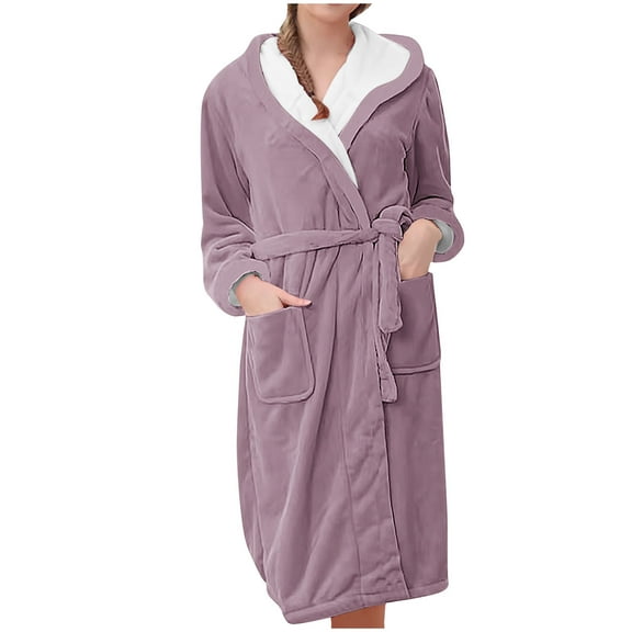 Kaemgyyd Womens Plush Fleece Robe Cozy Warm Winter Bathrobe Fuzzy Long Sleeve Sleepwear with Pockets Soft Loungewear