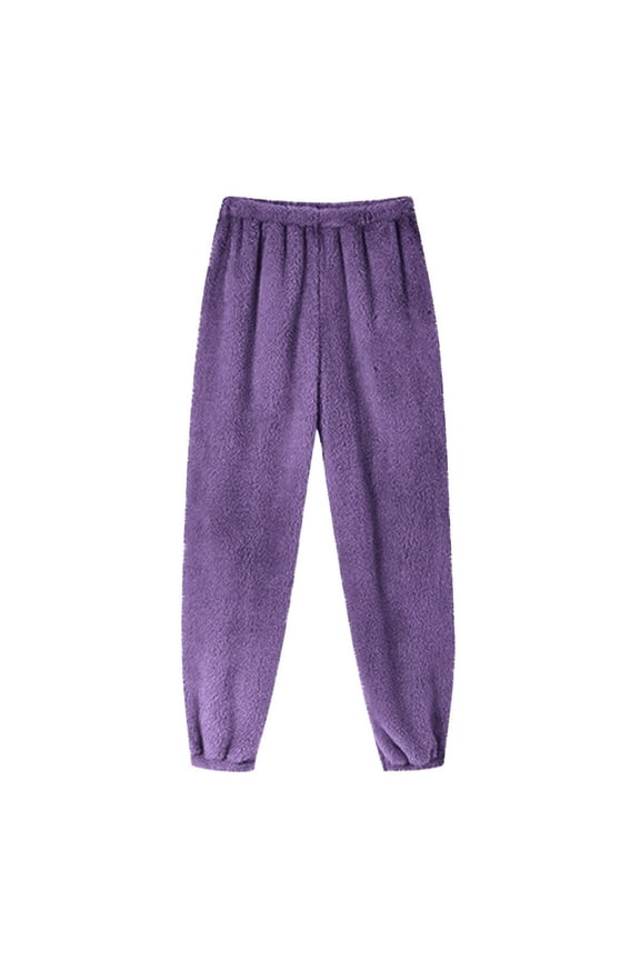 Womens Plush Fuzzy Pajama Pants Comfy Fleece Lined Sleepwear Soft Cinch Bottom Textured Loungewear Trouser Pj Pants