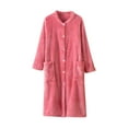 thumbnail image 1 of Kaemgyyd Womens Plush Robe Soft Loose Long Sleeve Bathrobe Winter Warm Button down Crew Neck Loungewear with Pockets, 1 of 4