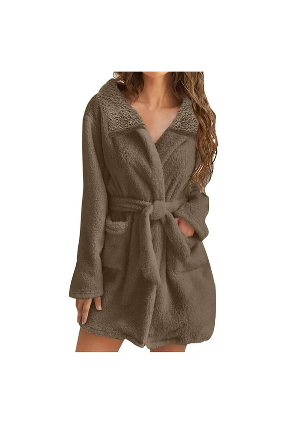 Womens Plush Robes Soft Cozy Long Sleeve Bathrobe Winter Warm Fleece Fuzzy Loungewear with Pockets