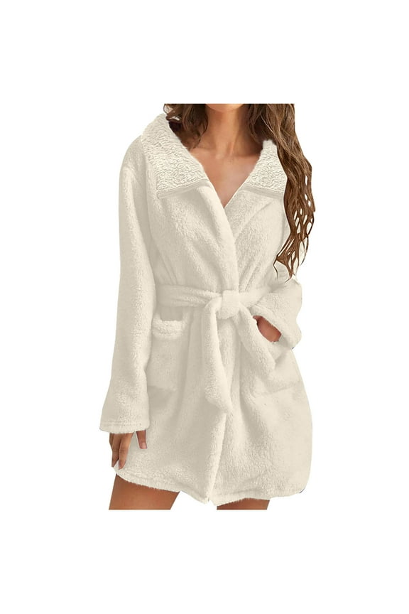Womens Plush Robes Soft Cozy Long Sleeve Bathrobe Winter Warm Fleece Fuzzy Loungewear with Pockets