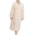 thumbnail image 1 of Kaemgyyd Womens Plush Soft Robe Fashion Winter Warm Fleece Sherpa Long Sleeve Belted Midi Bathrobe with Pockets, 1 of 7