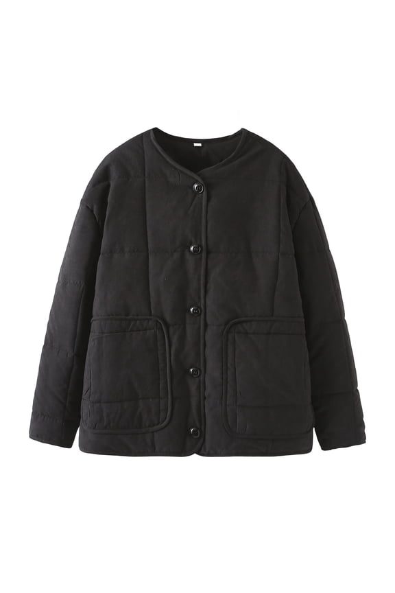 Womens Quilted Lightweight Jackets Button down Long Sleeve Puffer Jacket Coats Padded Outwear with Pockets