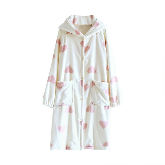 Kaemgyyd Womens Robe Fuzzy Plush Button down Bathrobe Hooded Robes for Women Fashion Printing Sleepwear with Pockets