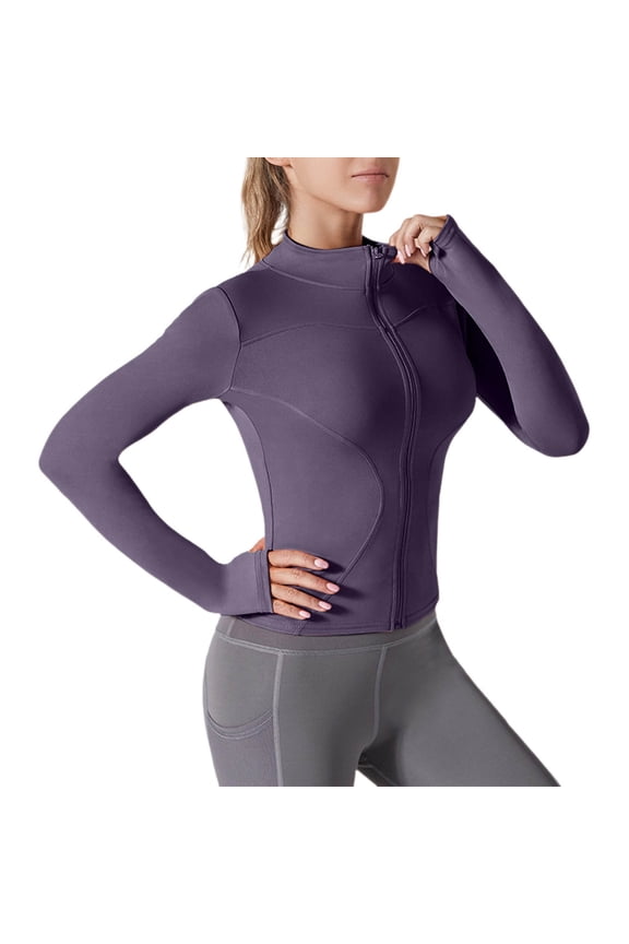 Womens Running Jackets Lightweight Slim Fit Athletic Workout Yoga Top Stretchy Full Zip up Gym Clothes with Thumb Holes