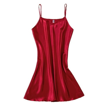 Kaemgyyd Womens Satin Nightgown Loose Silky Mini Sleep Dress Spaghetti Strap V Neck A Line Dresses