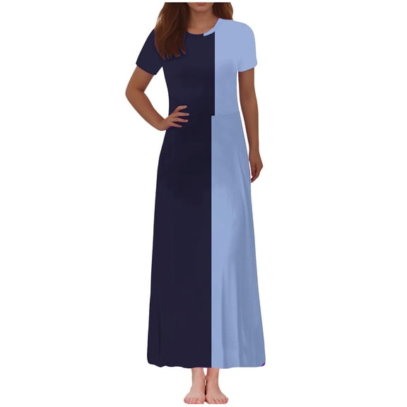 Kaemgyyd Womens Short Sleeve T-Shirt Dress Casual Crew Neck Maxi Dress Printing Loose Beach Long Tunic Dresses