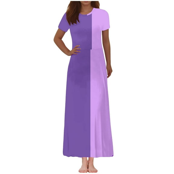 Kaemgyyd Womens Short Sleeve T-Shirt Dress Casual Crew Neck Maxi Dress Printing Loose Beach Long Tunic Dresses