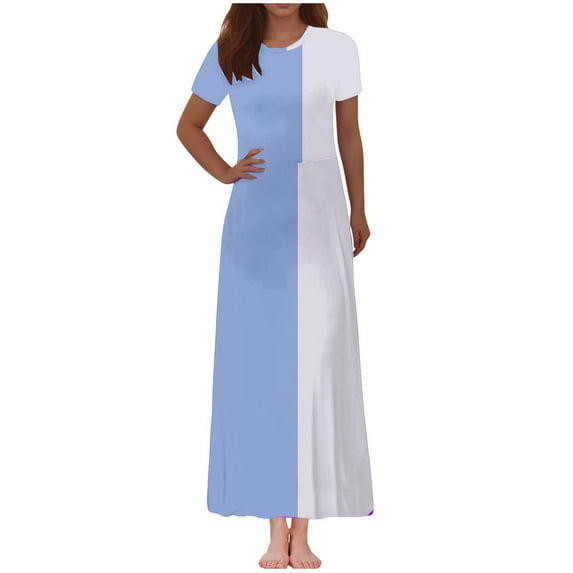 Kaemgyyd Womens Short Sleeve T-Shirt Dress Casual Crew Neck Maxi Dress Printing Loose Beach Long Tunic Dresses