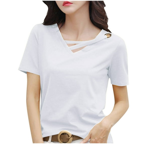 Kaemgyyd Womens Short Sleeve Tops Summer Comfortable V Neck Cut out Tee Casual Stylish Plus Size T Shirts Blouses