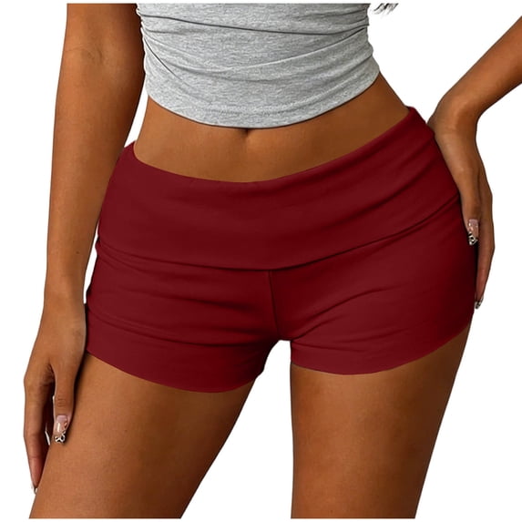Kaemgyyd Womens Shorts Summer Fashion Fold over Lightweight Low Rise Shorts Casual Solid Color Slim Fit Shorts
