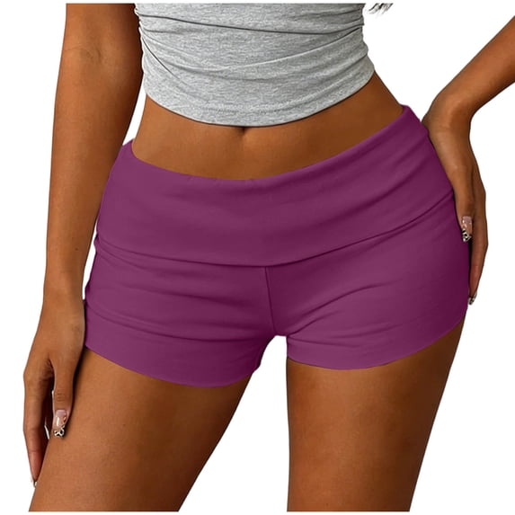 Kaemgyyd Womens Shorts Summer Fashion Fold over Lightweight Low Rise Shorts Casual Solid Color Slim Fit Shorts