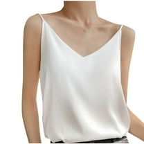 Kaemgyyd Womens Silk Satin Cami Top Plus Size V Neck Basic Shirt Casual Sleeveless Spaghetti Strap Blouses Summer Outfit