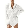 thumbnail image 1 of Kaemgyyd Womens Silk Satin Pajamas Outfit Long Sleeve Button down Sleep Shirt and Shorts 2 Piece Set Lounge Sleepwear with Pocket, 1 of 4