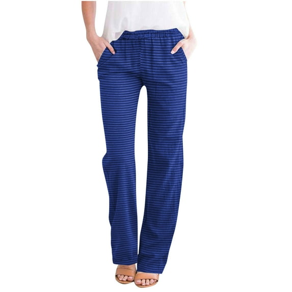 Kaemgyyd Womens Straight Leg Sweatpants Casual Stripe Workout Pants Comfy Stretch Soft Lounge Trousers with Pockets