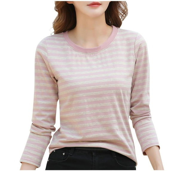 Kaemgyyd Womens Striped Long Sleeve Shirt Soft Comfy Crew Neck Tops Casual Loose Basic Tees Fall Trendy Clothing