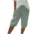 thumbnail image 1 of Kaemgyyd Womens Summer Bermuda Shorts Cotton Linen Knee Length Capri Pants Lightweight Rolled Hem Beach Vaction Clothes with Pockets, 1 of 6
