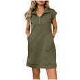 thumbnail image 1 of Kaemgyyd Womens Summer Dresses Casual 1/4 Sleeve Half Zip Tunic Mini Dress Trendy Textured Sweatshirt Dress with Pockets, 1 of 5