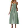 Kaemgyyd Womens Summer Dresses Fashion Spaghetti Straps Sleeveless Midi Dresses Casual Smocked A-Line Sundress with Pockets