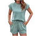 thumbnail image 1 of Kaemgyyd Womens Summer Lounge Sets 2 Piece Outfits Beach Vacation Outfits Textured Cap Sleeve Top Drawstring Shorts Matching Set, 1 of 3